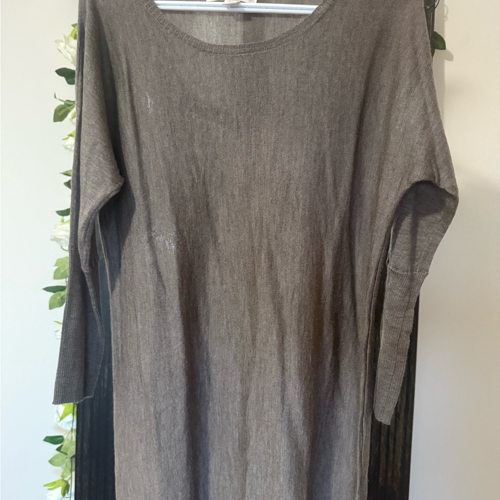 Ellen Tracy Taupe Merino Wool Knit Top